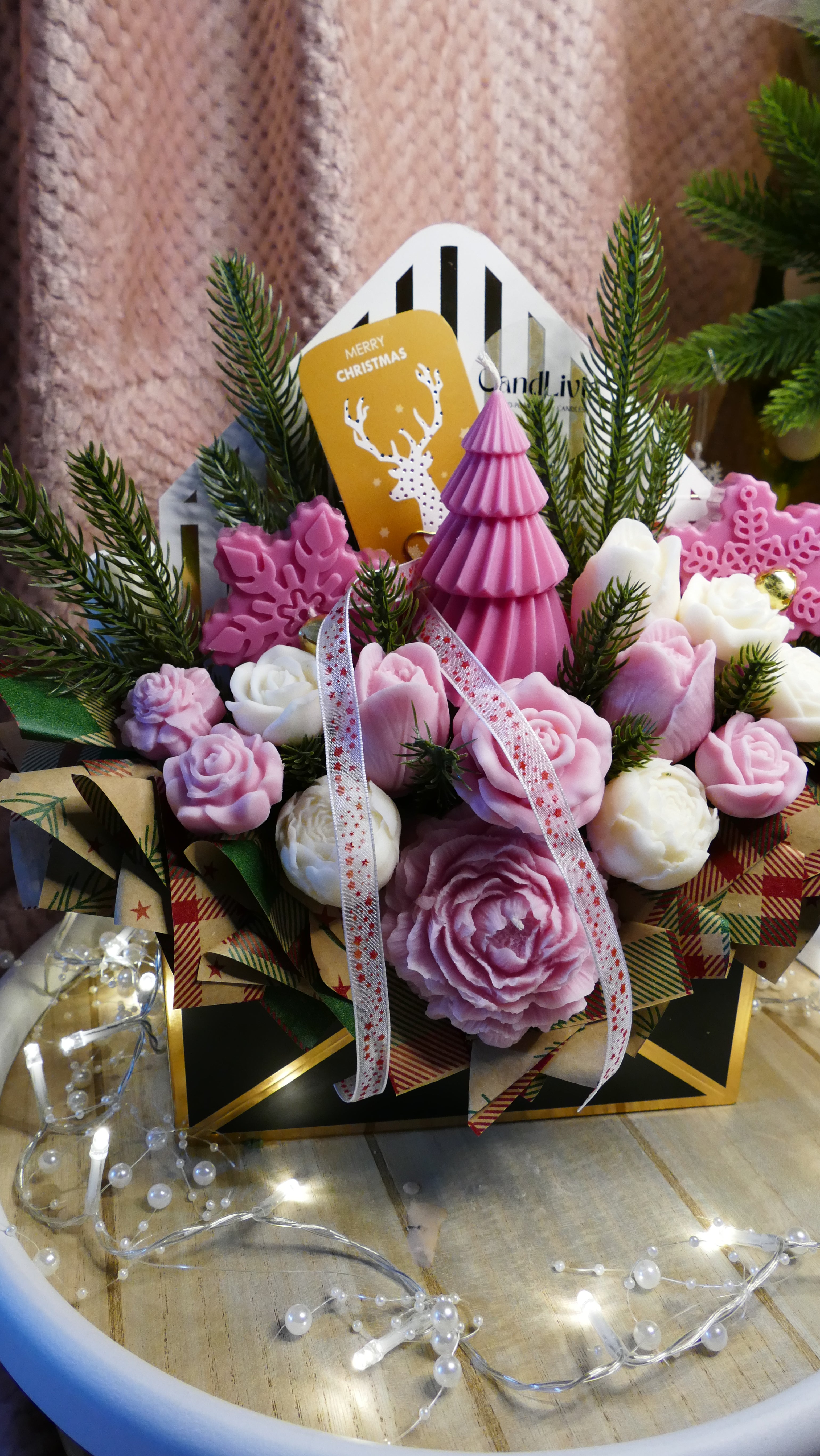 Weihnachtsbrief in Rosa und Weiß