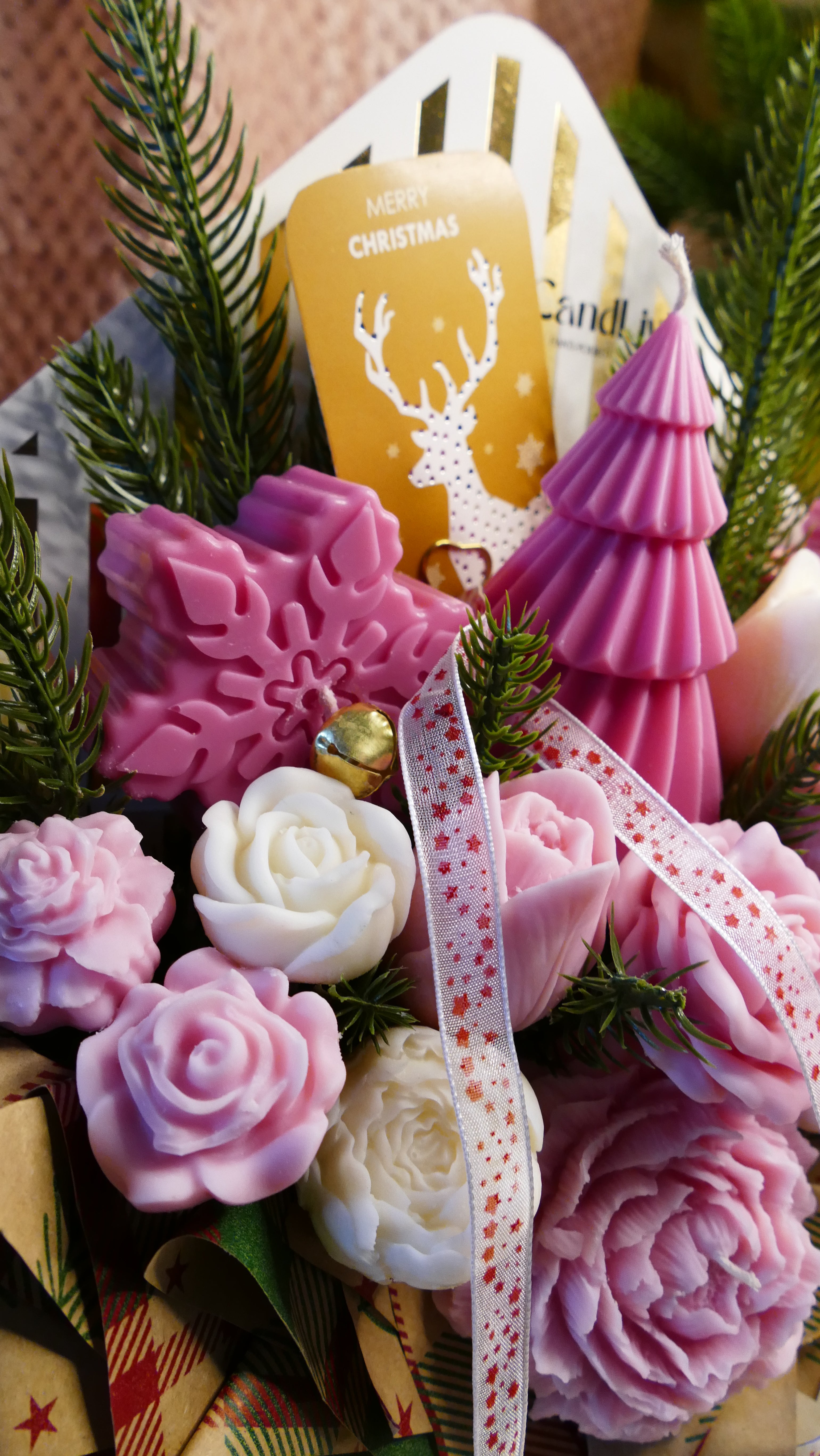 Weihnachtsbrief in Rosa und Weiß