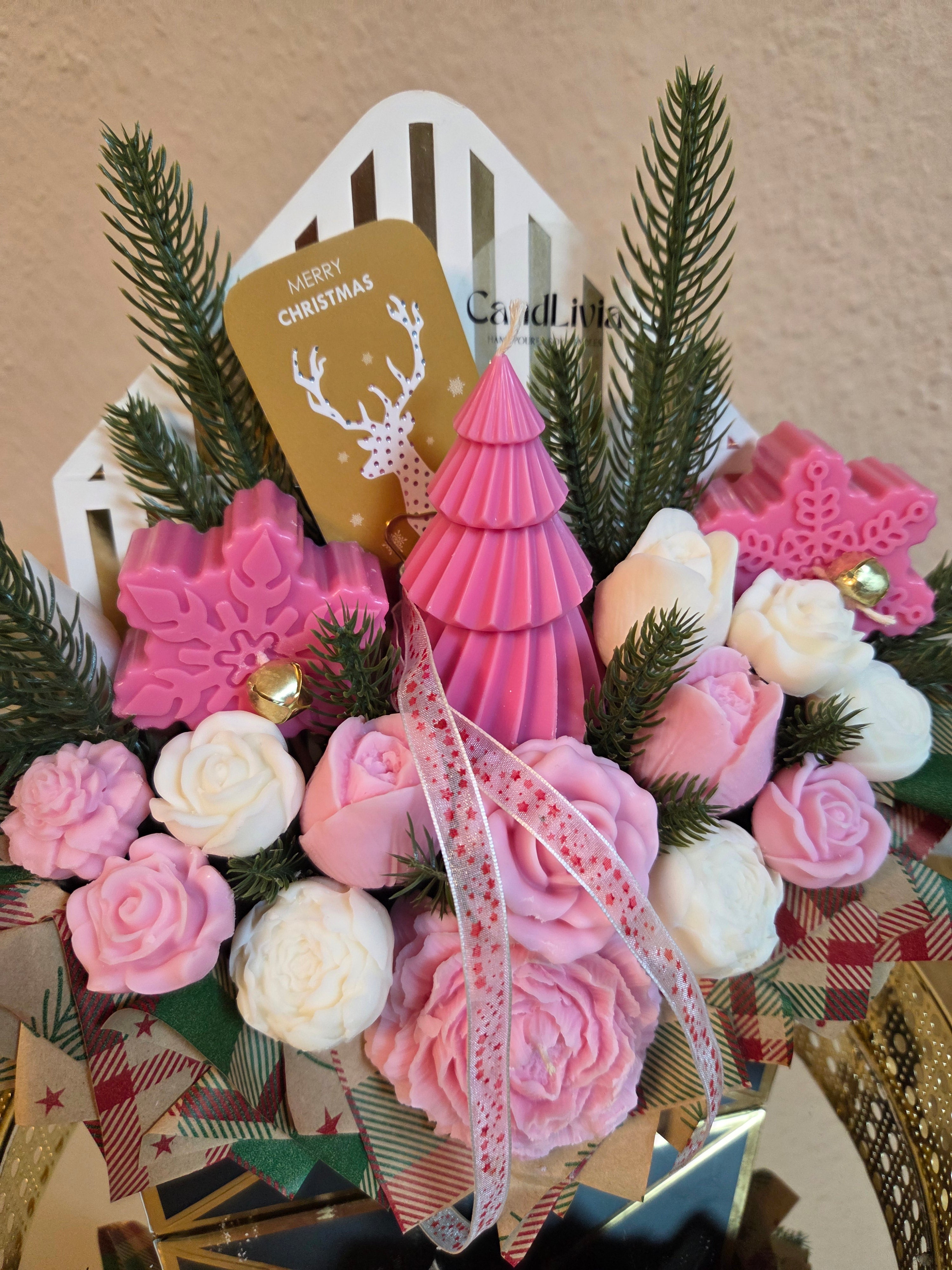 Weihnachtsbrief in Rosa und Weiß