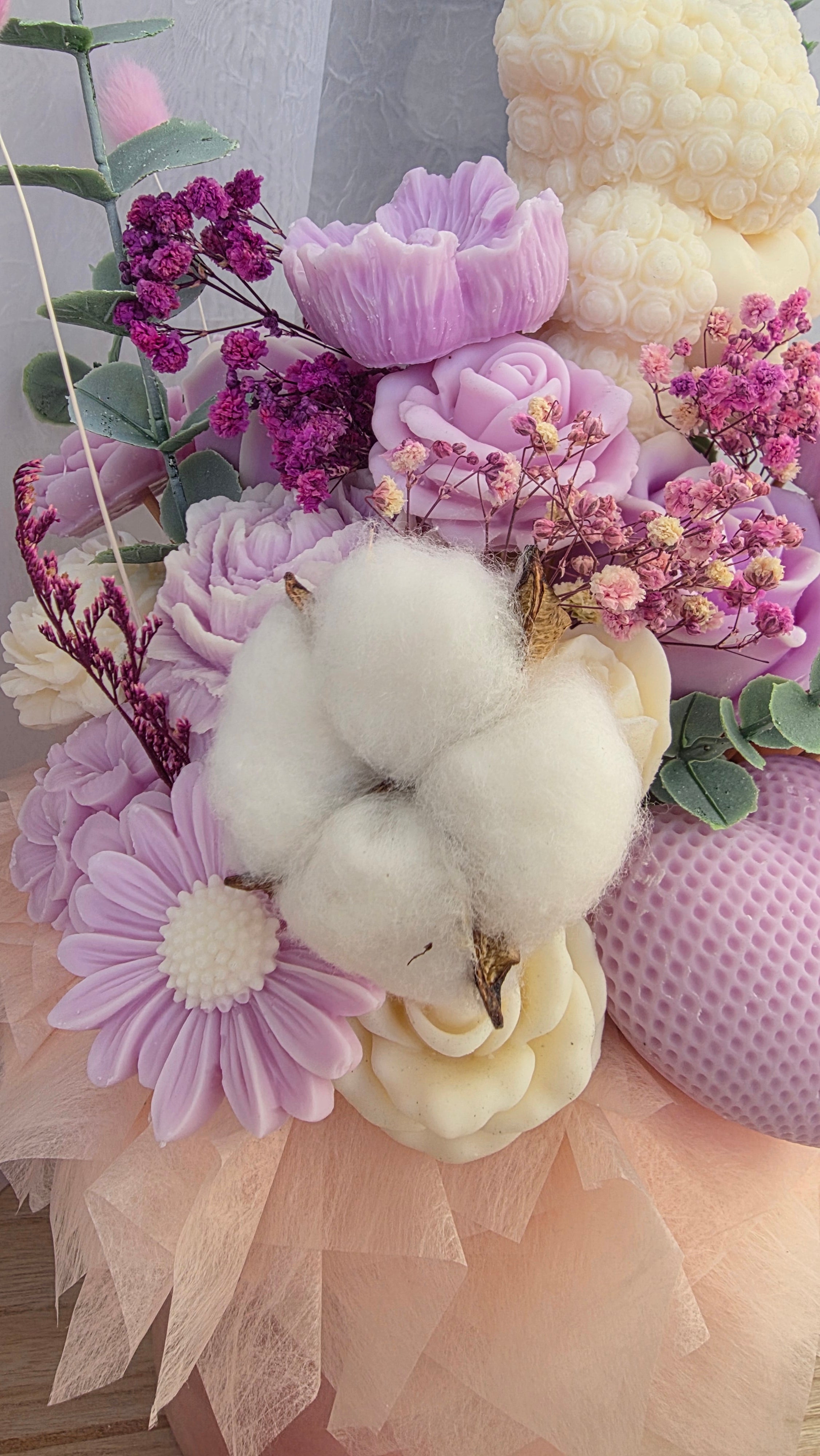 Blumenbox Groß in Lila und Weiß mit Teddybear