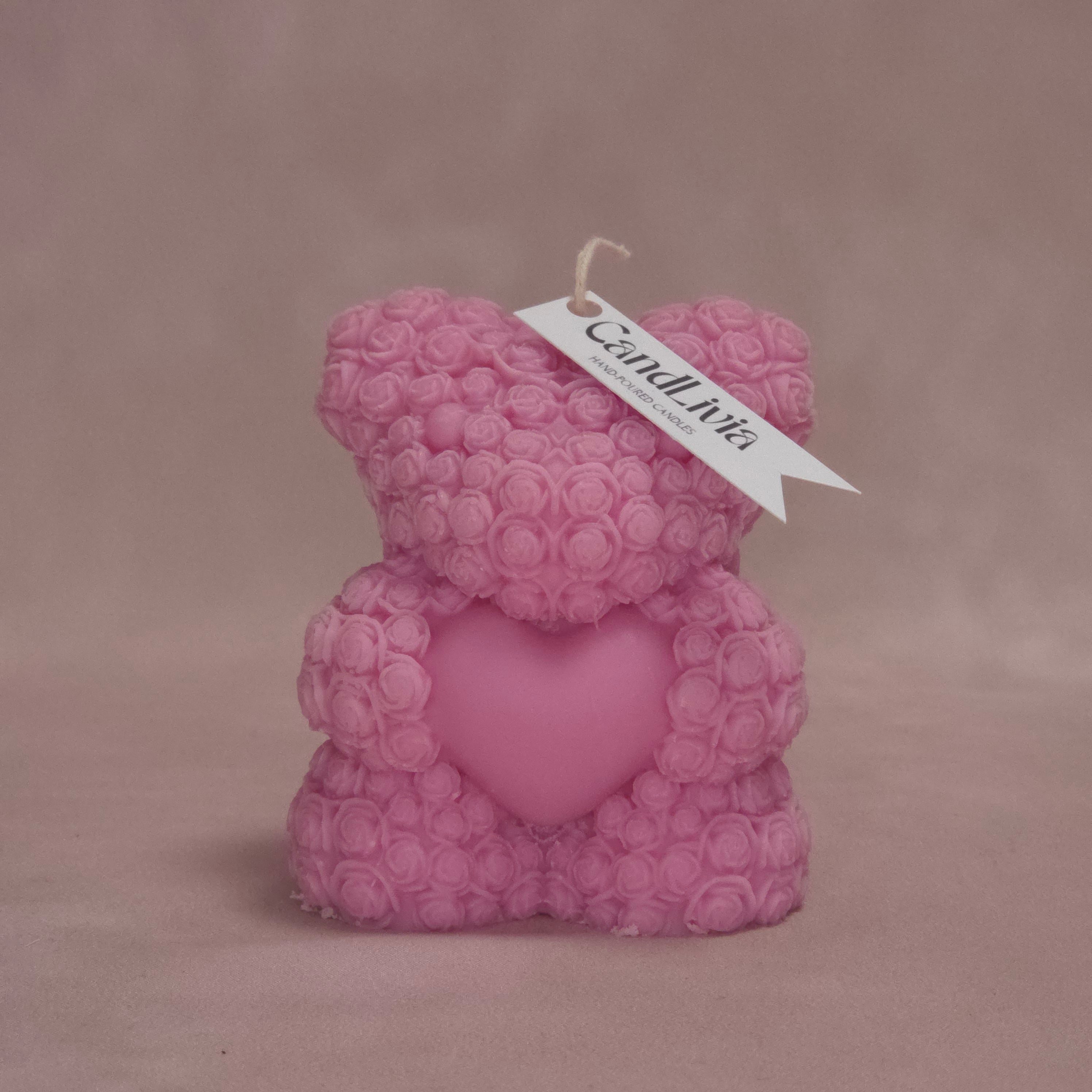 Handgegossene Kerze "Teddy" aus Sojawachs - Valentinstag Edition