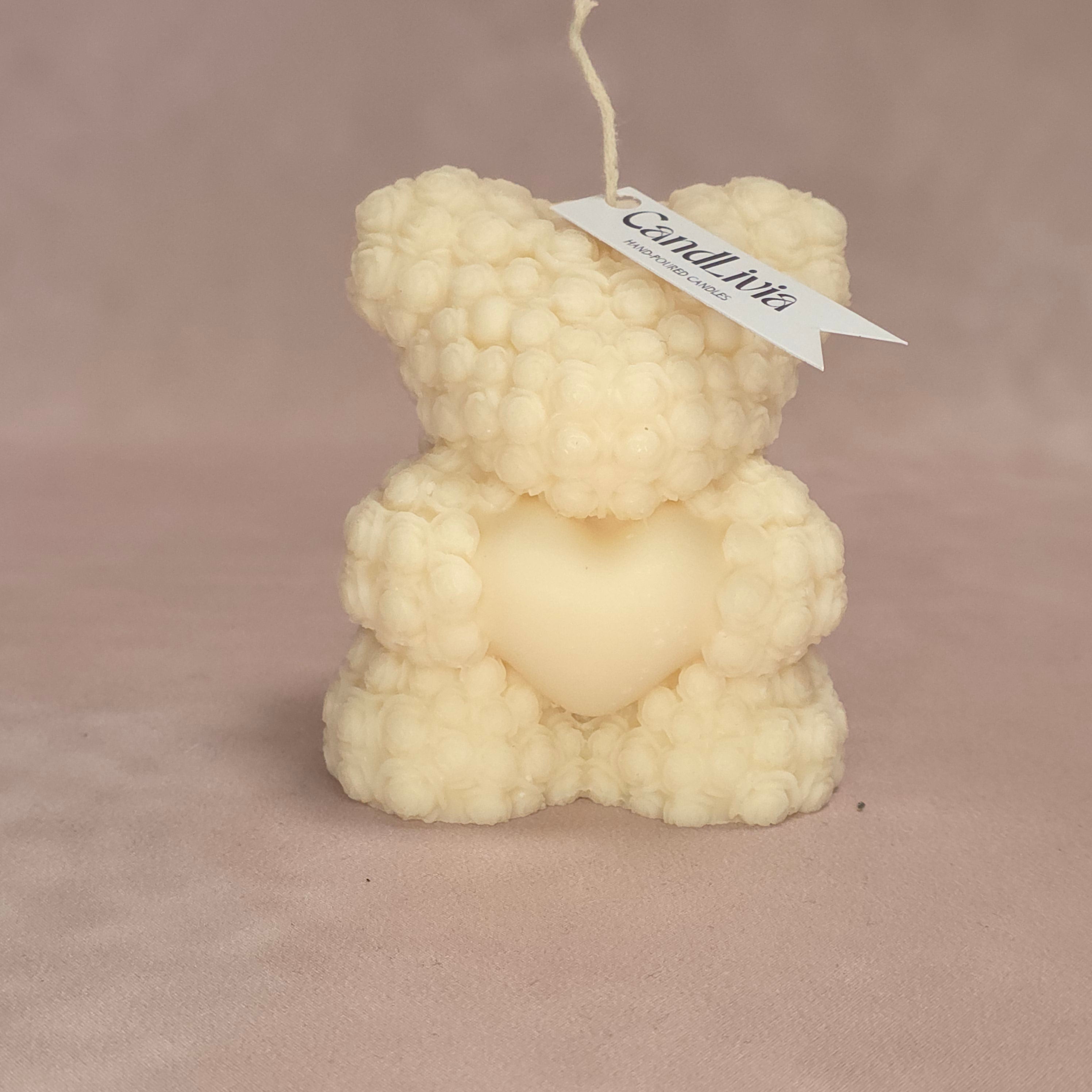Handgegossene Kerze "Teddy" aus Sojawachs - Valentinstag Edition