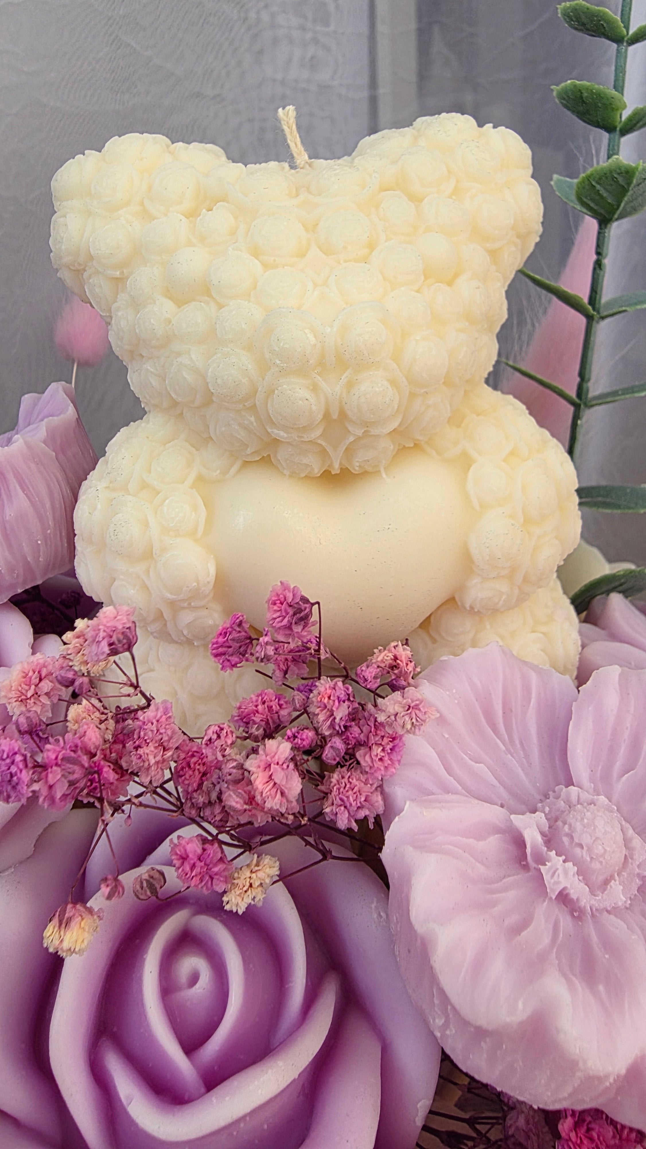 Blumenbox Groß in Lila und Weiß mit Teddybear