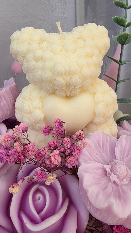 Blumenbox Groß in Lila und Weiß mit Teddybear