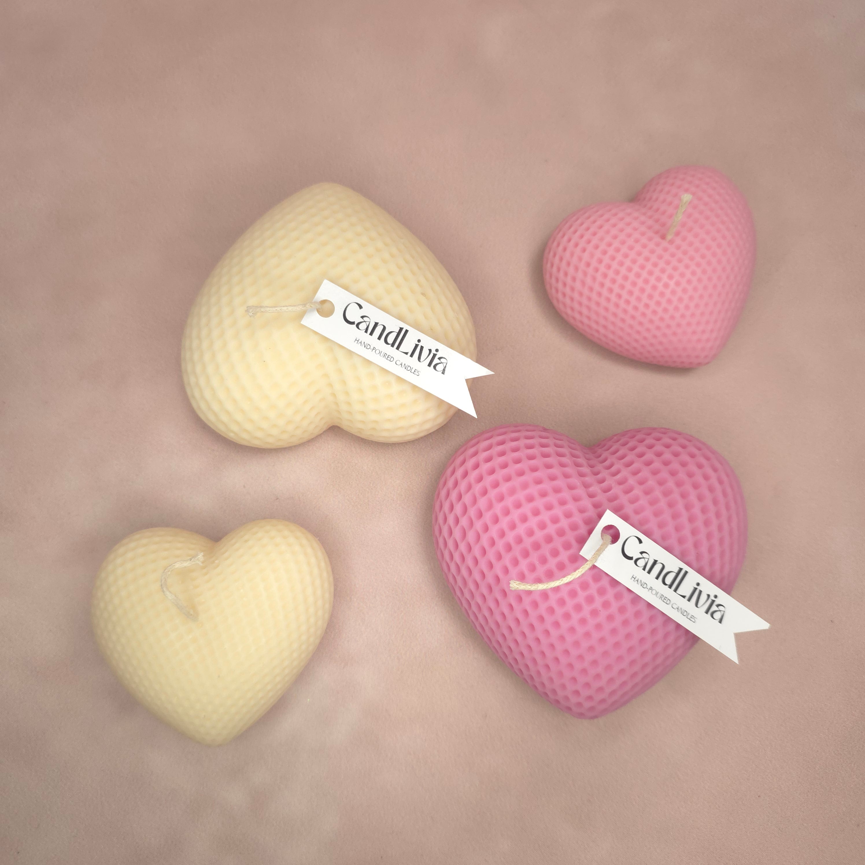 Handgegossene Kerzen "Herzen" aus Sojawachs - Valentinstag Edition